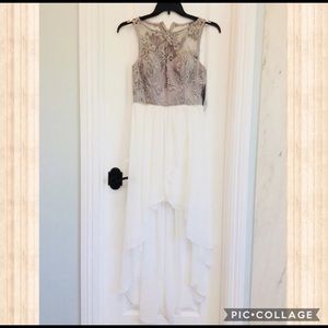 Silver BEADED White HIGH LOW PROM DRESS